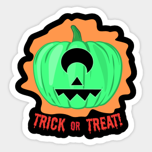 Green Alien One-eyed Spooky Halloween Pumpkin - Funny Sticker